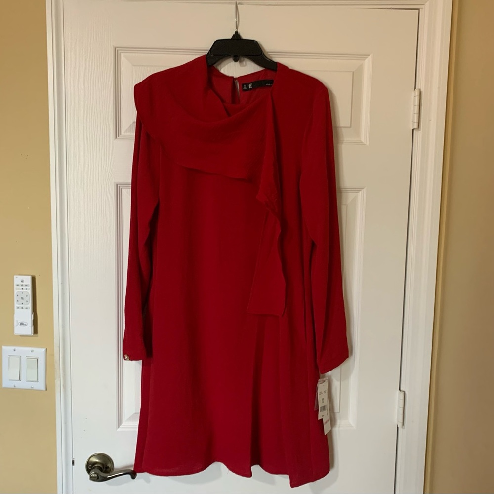 NWT Leslie Fay Long Sleeve Drape Neck Red‎ Mini Dress Size 10 Party Cocktail
